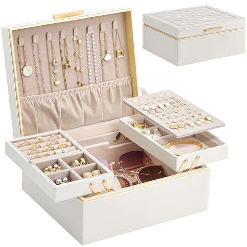 Lolalet Jewelry Box Organizer for Women Girls, 2 Layer Jewelry Organizers and Storage for Necklace Earrings Rings Bracelet...