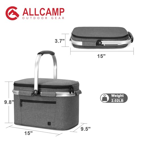 ALLCAMP Insulated Cooler Bag Portable Collapsible Picnic Basket Cooler Bag Collapsible, Leakproof, Lightweightwith Sewn in...