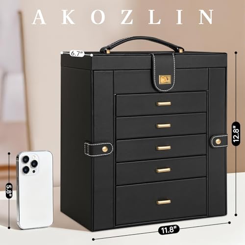 AKOZLIN Huge Jewelry Box Organizer Functional Extra Large Leather Jewelry Storage Case for Women Girls Ring Necklace Earri...