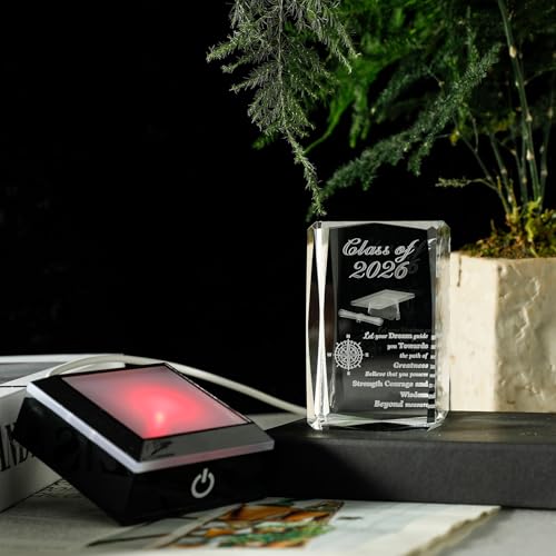 Class of 2026 Graduation Gift, Class of 2026 3D Crystal Laser Engraved Plaque with Glowing LED Base, Meaningful Senior Gif...