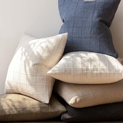 Foindtower Set of 1 Decorative Linen Check Throw Pillow Cover Neutral Farmhouse Lumbar Cushion Cover Modern Boho Home Deco...