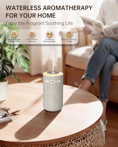 Waterless Essential Oil Diffuser,Portable Car Aromatherapy Diffuser,Rechargeable Cordless Scent Device with Fabric Design,...