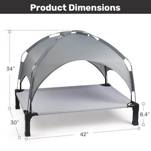 Heeyoo Elevated Dog Bed with Removable Canopy, Portable Dog Cot with Sun Protection Shade Tent, Raised Pet Cooling Cot Bed...