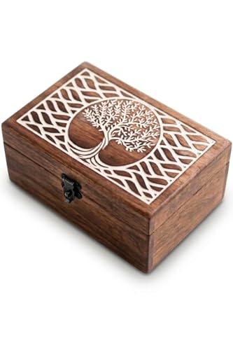 Rustic Wooden Memories Keepsake Box (8x5x3in) | Decorative Celestial Witchy Box For Alchemy, Tarot Card, Apothecary, Alta...