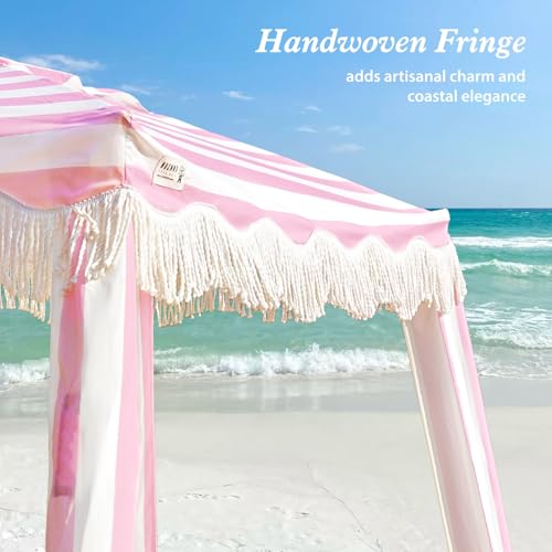 AMMSUN Beach Cabana with Fringe, 6.5' x 6.5' Boho Beach Canopy with Tassels, Easy Set up & Premium Wood Pole, Cabana Tent ...