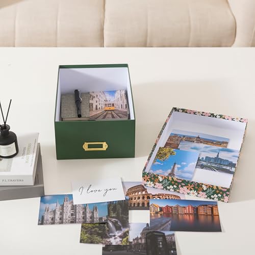 Soul & Lane Decorative Photo Storage Box with Lid, 11.7" × 7.7" × 4.5", Memory Box for Keepsakes, Floral Cardboard Picture...