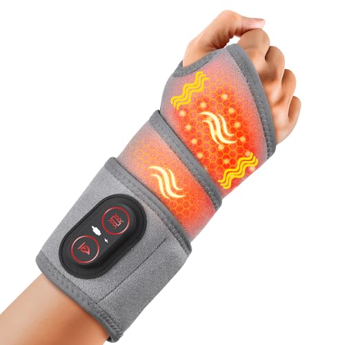 Cordless Wrist Heating Pad for Pain Relief, Wrist Massager for Carpal Tunnel, Heated Wrist Wrap Brace for Arthritis, Red L...