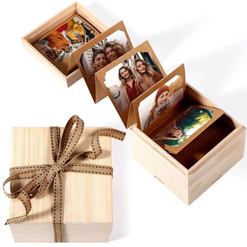 Feifeiya Custom Wooden Pull out Photo Box Mini Personalized Pull out Picture Wooden Box Gift for 2x3 Inch Films Couple Mem...
