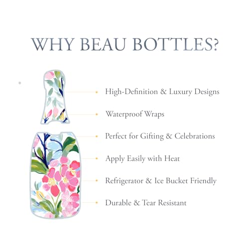 Beau Bottles Floral Bridal Bliss Custom Wine Label Wrap for La Marca 750ml Champagne Bottle - Personalized Wine Bottle Lab...