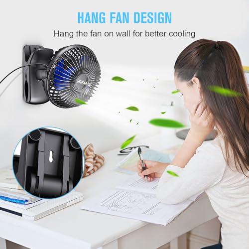 BESKAR USB Clip on Fan, Portable Small Fan with Cord Powered, 3 Speeds Strong Airflow, with Sturdy Clamp, Quiet Personal D...