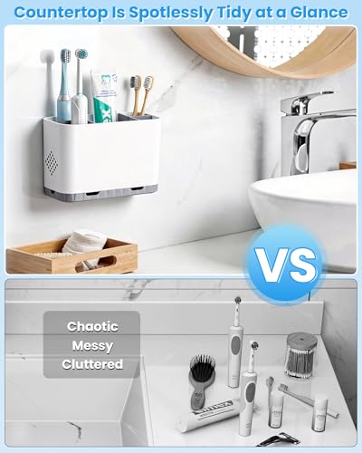 Toothbrush and Toothpaste Holders for Bathrooms Countertop - Detachable 5 Slots Kids Electric Toothbrush Holders Set Wall ...