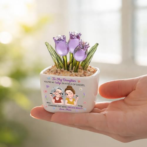 Wrappiness Everlasting Glass Tulip Plant in Ceramic Pot Personalized for Daughter – Customized Mother-Daughter Gift, Flowe...