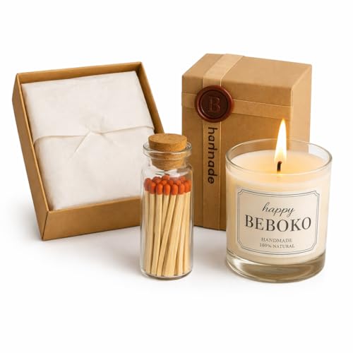 Scented Soy Candle Gift Set with Matches – Handmade Natural Candle in Glass Jar with Wooden Lid, Luxury Packaging, Aromath...