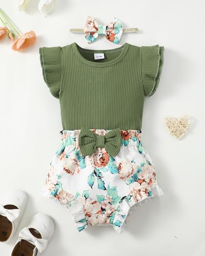 SUNNY PIGGY Newborn Baby Girl Clothes Romper Floral Shorts Set Infant Summer Outfits Baby Girls' Clothing for 0-18 Month