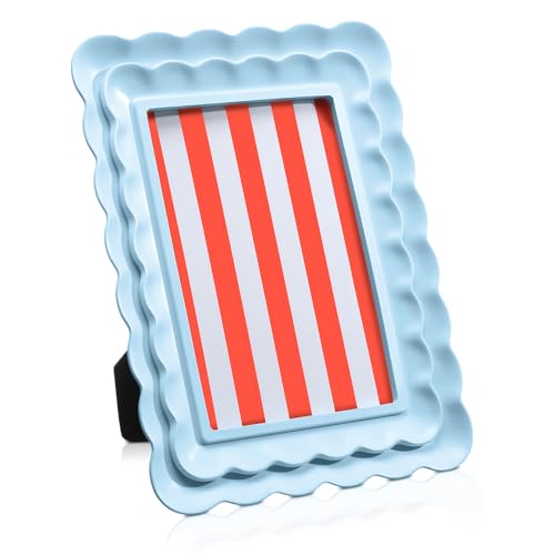 Fiwochic 4 x 6 Blue Scalloped Picture Frame Wavy Edge Blue Resin Photo Frame Gift Decorative Scalloped Design for Tabletop...