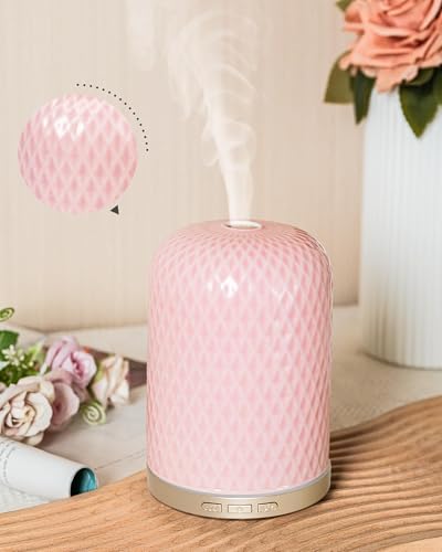 Onaboviva Essential Oil Diffuser -2.4MHz Ultrasonic Pink Ceramic Diffuser for Home,120ml, Pulse&Continuous Mist, Bright/Di...