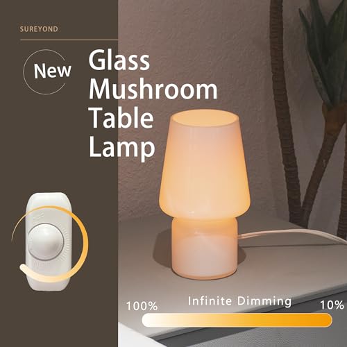 SUREYOND Mushroom Lamp,Mother's Day Gifts,Small Table Lamp,Cute Nightstand Kitchen Mini Lamp,Glass Table Lamp,Suitable for...