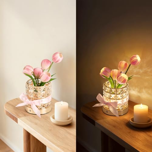 NuuNuy Tulip Flower Lamp, Mothers Day Gifts | USB Rechargeable Cordless Night Light | Touch Control | 3-Color Adjustable D...