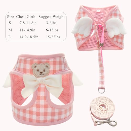 Dog Harness and Leash Set with Angle Wings,Pet Adjustable Mesh Vest Harness with Wings and Bow for Small Medium Dogs Cats_...
