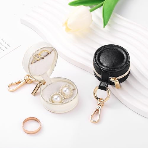 Oranllow 2 Pcs Portable Jewelry Ring Holder Box with Keychain, Small Jewelry Storage Box Case Travel Ring Earring Stud Nec...