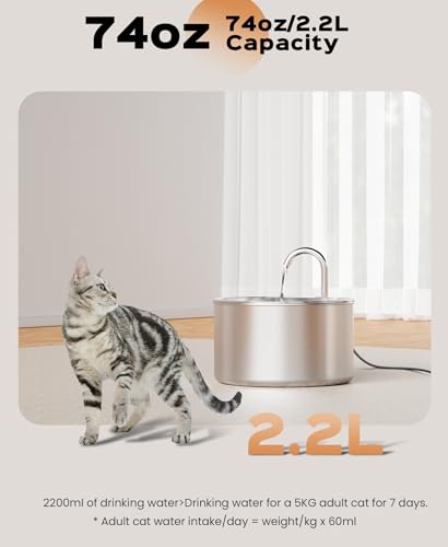 Stainless Steel Cat Water Fountain: Pet Fountains Indoor Metal Automatic Dispenser Cat Waterer Bowls Dog Faucet Bottle Pet...