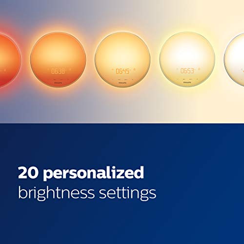 Philips SmartSleep Wake-up Light, Colored Sunrise and Sunset Simulation, 5 Natural Sounds, FM Radio & Reading Lamp, Tap Sn...