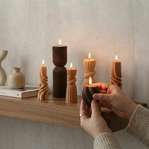 Threlaco 6 Pcs Pillar Candles Decorative Modern Aesthetic Ribbed Candle Set Cute Soy Wax Scented Ribbed Decor Valentine's ...