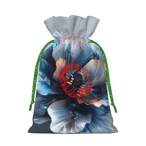 WXYBMDP 3D Flower Print Christmas Drawstring Bags Xmas Candy Bags Reusable Party Gifts Wrapping Bags