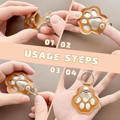 3 Pcs Pet Paw Shaped Leather Keychain, Pet Hair Memorial Keyring,Fur Collection Gift for Cat and Dog Hair Storage
