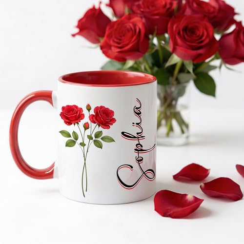 Personalized Birth Flower Name Coffee Mug, Custom Ceramic Cup 11oz 15oz, Floral Gift for Women Mom Grandma Sister Friend, ...