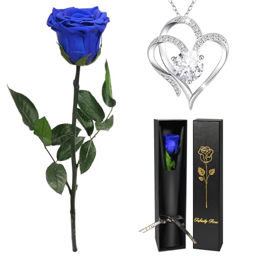 Yamonic Birthday Flowers Gifts for Women, Real Rose with Heart Necklace Gifts for Mom Grandma, Preserved Flowers Rose with...