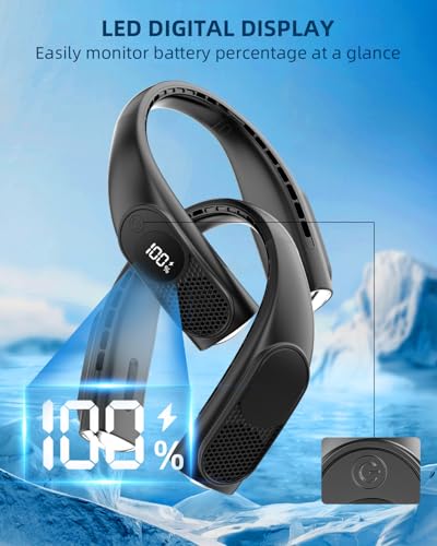 JIAGE Neck Fan, Bladeless Wearable Hands-Free Portable Fan, 5200mAh Rechargeable, 360° Cooling with 3 Speeds, Ultra-Quiet ...