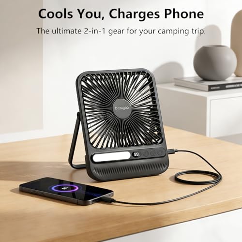 Deyagoo Travel Fan,7-Inch Camping Fan, Rechargeable Fan, 28H 10000mAh Ultra-Thin Quiet USB Desk Fan with Timer & LED Displ...