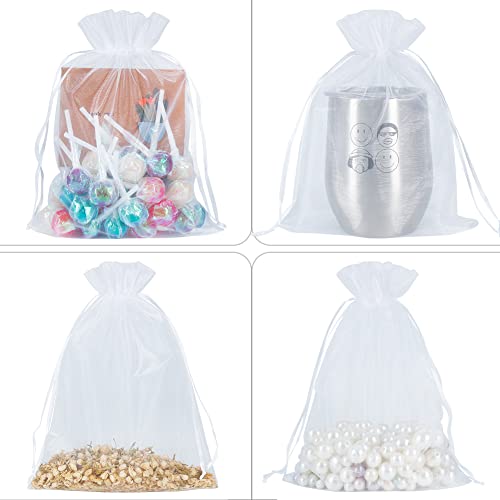 HRX Package 100pcs Sheer Organza Bags White, 6 x 9 inches Christmas Wedding Shower Party Favors Gift Drawstring Bags Large...