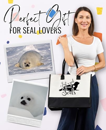 InnoBeta Seal Gifts for Seal Lovers on Christmas or Birthday, Canvas Tote Bag with Top Zipper Closure and Shoulder Strap -...