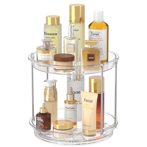 360 Rotating Makeup Organizer – 2 Tier Lazy Susan Turntable Organizer, Clear Bathroom Counter Organizer for Vanity, Spinni...