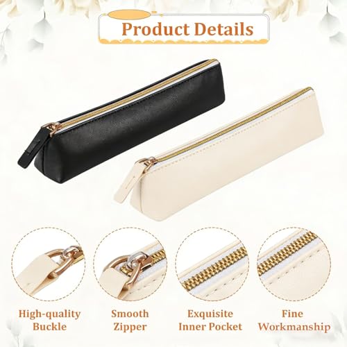 KRISMYA 2 Pack Mini Leather Pencil Case Portable Slim Cosmetic Pouch Set Make Up Bag Small Purse Cosmetic Organizer for Wo...