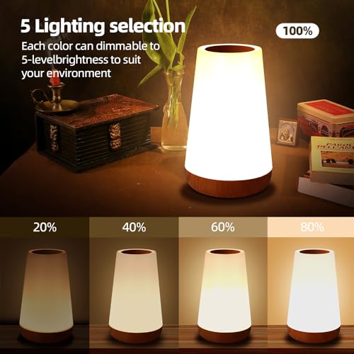 Luxxflour Night Light Lamp, Dimmable Touch Lamp for Bedroom, Portable Table Bedside Lamp, 5 Brightness & 13 RGB Colors, Ni...