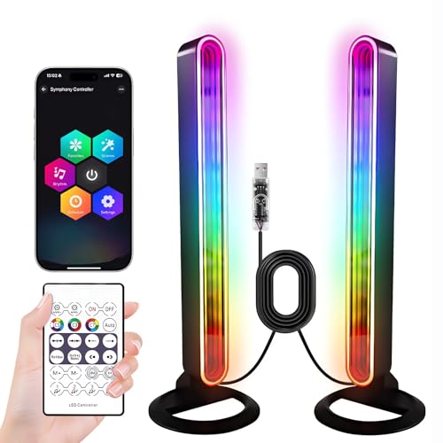 LLdshun RGB Light Bar for Desk 2 Pack USB Powered Ambient Table Lamp with App & Remote Control Color Changing LED Mood Lig...