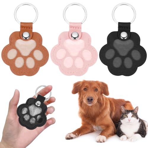 Hpmjz 3 Pcs Dog Hair Collector Keychains Paw Print Keychain Pet Memorial Gifts Cute Leather Hair Keepsake Keyring Pet Fur ...