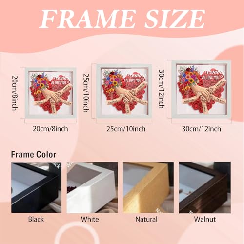 Custom Mom Flower Shadow Box with Kids Names, Personalized Mommy Holding Hands Shadow Box Frame, Light Up Floral Flower He...