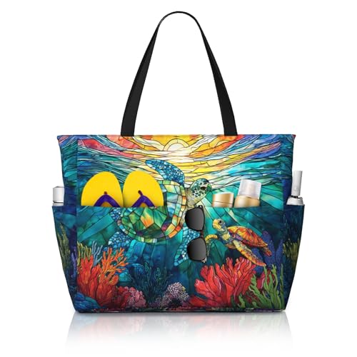 MAHIPOCI Beach Bag Tote Bags Waterproof Sandproof for Women Large Beach Tote Bag Foldable with Pockets for Weekend Vacation