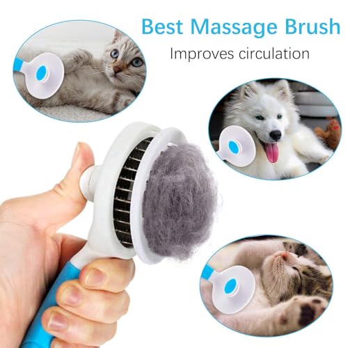 Self Cleaning Slicker Brush - Cat Brush Skin-Friendly Deshedding Grooming Massaging Tool for Long & Short Haired Pets, Cat...