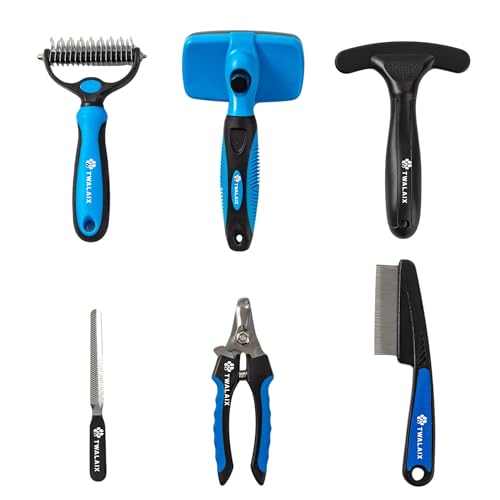 6 in 1 Pet Grooming Kit for Dogs & Cats - Deshedding Brush, Undercoat Rake, Slicker Brush, Nail Clipper, Nail File & Flea ...