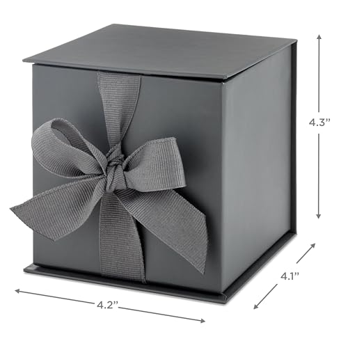 Hallmark Small Gift Box with Bow and Shredded Paper Fill (Gray 4 inch Gift Box) for Weddings, Graduations, Birthdays, Fath...