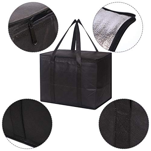 Set of 4 Large Insulated Reusable Grocery Bags with Sturdy Zipper and Handles, Foldable Washable Heavy Duty Cooler Totes f...