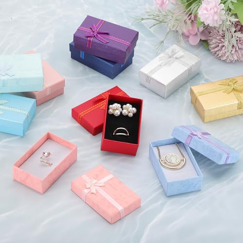 PATIKIL Jewelry Gift Boxes, 80Pcs Small Gift Packaging Box Cardboard Bulk with Lid Ribbon for Bracelet Earring Ring Christ...