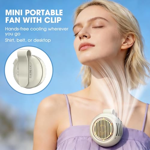 Portable Silent Mini Bladeless Fan Clip On, 5 Speeds 360° Rotatable Clip on Fan for Shirt & Waist, USB Rechargeable Small ...