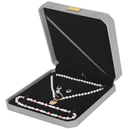 LETURE Large Jewelry Set Gift Box, Velvet Octagonal Necklace Ring Earring Pearl Storage Holder Boxes for Wedding Anniversa...