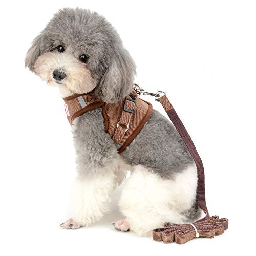 Zunea Small Dog Harness and Leash Set No Pull Adjustable Reflective Step-in Puppy Boy Girl Vest Harnesses Soft Corduroy Me...